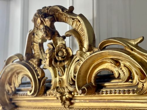 LARGE ANTIQUE FRENCH GILT LEANER MIRROR - ADDITIONAL PHOTO 5