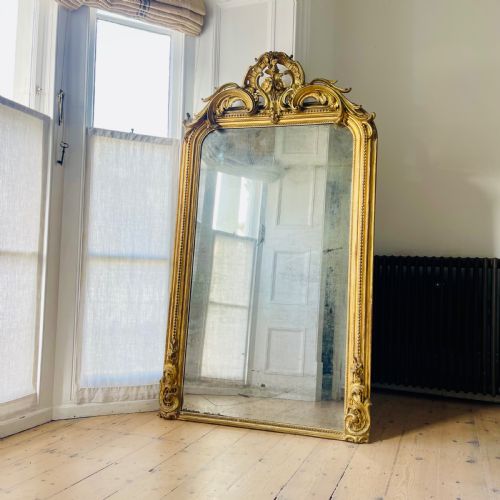 LARGE ANTIQUE FRENCH GILT LEANER MIRROR - ADDITIONAL PHOTO 8