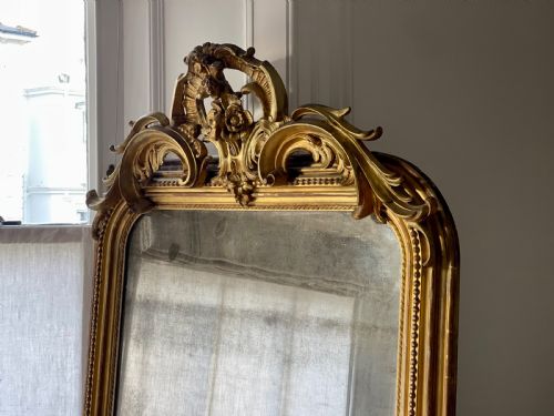 LARGE ANTIQUE FRENCH GILT LEANER MIRROR - ADDITIONAL PHOTO 2