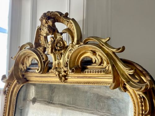 LARGE ANTIQUE FRENCH GILT LEANER MIRROR - ADDITIONAL PHOTO 3