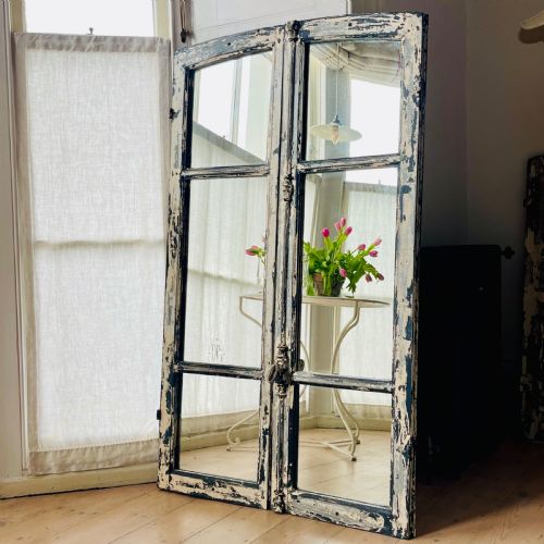 PAIR OF ANTIQUE FRENCH MIRRORED WINDOWS - ADDITIONAL PHOTO 5