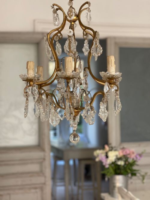 ANTIQUE FRENCH CRYSTAL CAGE CHANDELIER - ADDITIONAL PHOTO 2