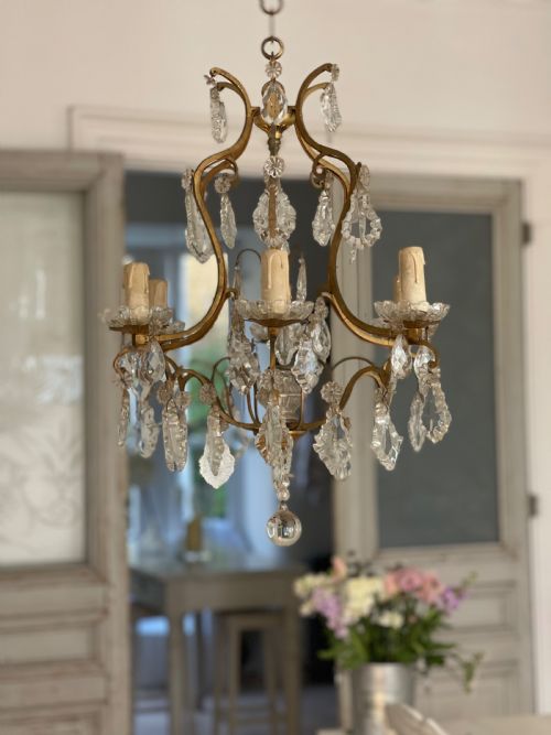 ANTIQUE FRENCH CRYSTAL CAGE CHANDELIER - ADDITIONAL PHOTO 3