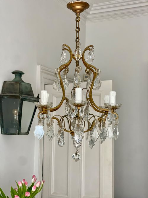 antique french crystal cage chandelier - CATEGORY: ANTIQUE LIGHTING - DATED 1900