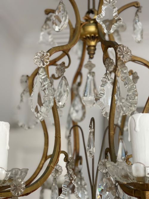 ANTIQUE FRENCH CRYSTAL CAGE CHANDELIER - ADDITIONAL PHOTO 4