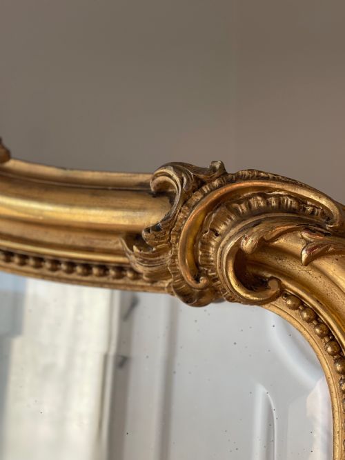 LARGE ANTIQUE FRENCH GILT LOUIS XV MIRROR BEVELLED GLASS - ADDITIONAL PHOTO 7
