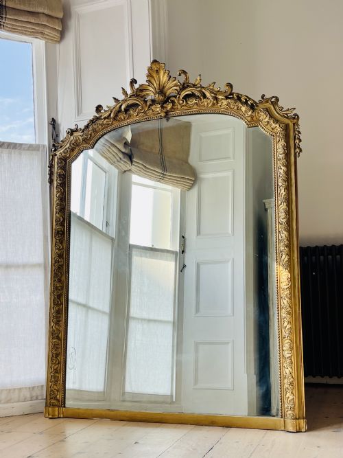 LARGE ANTIQUE FRENCH GILT LOUIS XV MIRROR - ADDITIONAL PHOTO 1