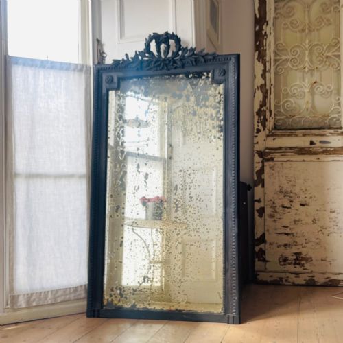 LARGE ANTIQUE FRENCH LOUIS XVI MIRROR FOXED GLASS - ADDITIONAL PHOTO 2