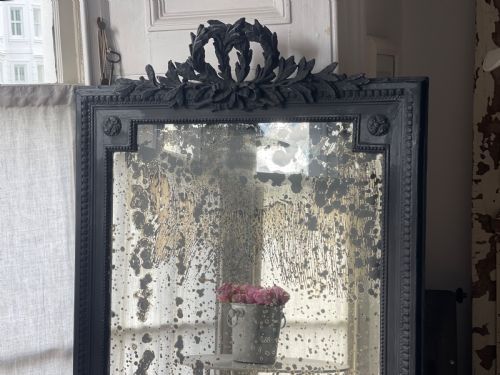 LARGE ANTIQUE FRENCH LOUIS XVI MIRROR FOXED GLASS - ADDITIONAL PHOTO 4