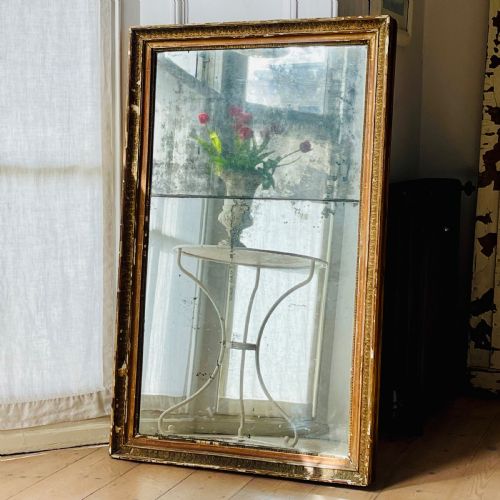 ANTIQUE FRENCH GILT EMPIRE MIRROR SPLIT MERCURY GLASS - ADDITIONAL PHOTO 1