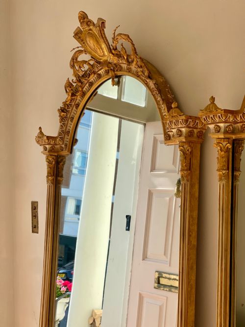 PAIR OF LARGE ANTIQUE FRENCH GILT MIRRORS MERCURY GLASS - ADDITIONAL PHOTO 1