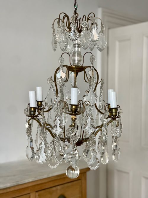 ANTIQUE FRENCH CRYSTAL CAGE CHANDELIER - ADDITIONAL PHOTO 3