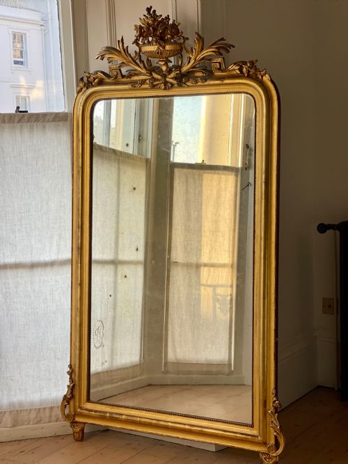 Large Antique French Gilt Mirror - Mercury Glass