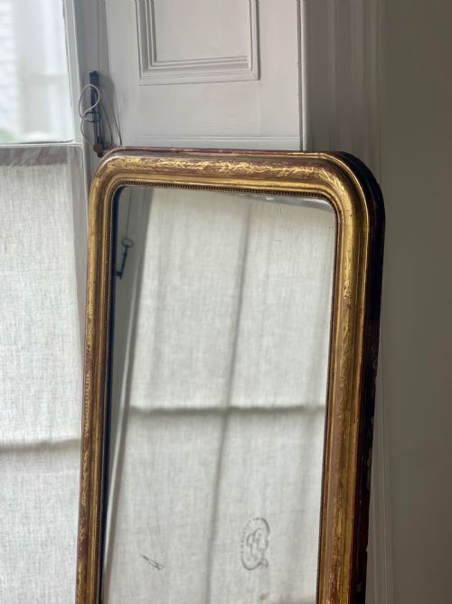 ANTIQUE FRENCH GILT LOUIS PHILIPPE OVERMANTEL MIRROR C1800 MERCURY GLASS - ADDITIONAL PHOTO 1