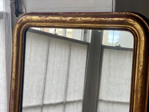 ANTIQUE FRENCH GILT LOUIS PHILIPPE OVERMANTEL MIRROR C1800 MERCURY GLASS - ADDITIONAL PHOTO 3