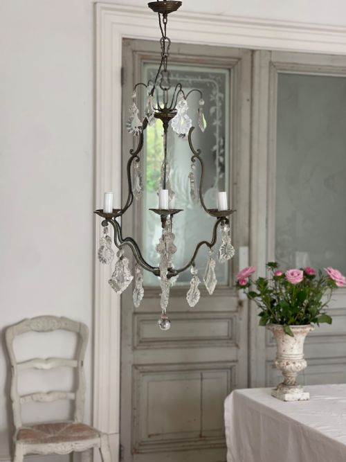 antique french crystal cage chandelier - CATEGORY: ANTIQUE LIGHTING - DATED 1900