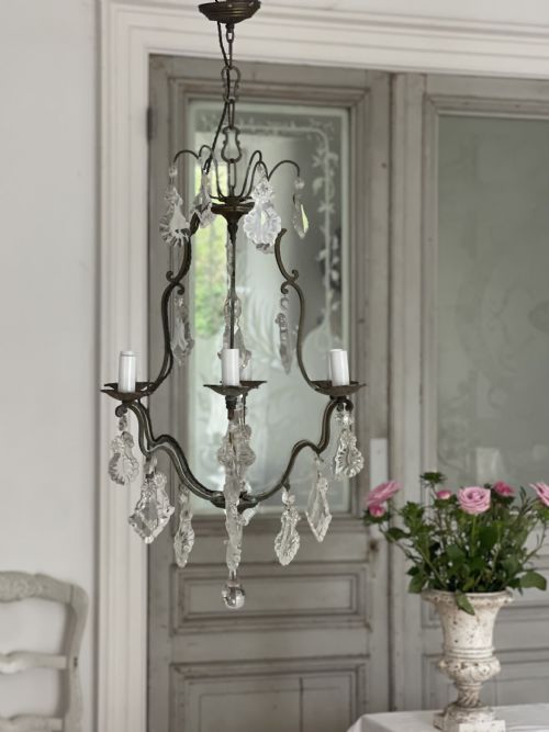 ANTIQUE FRENCH CRYSTAL CAGE CHANDELIER - ADDITIONAL PHOTO 1