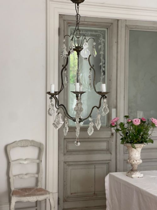 ANTIQUE FRENCH CRYSTAL CAGE CHANDELIER - ADDITIONAL PHOTO 3
