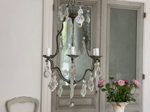 ANTIQUE FRENCH CRYSTAL CAGE CHANDELIER - ADDITIONAL PHOTO 4