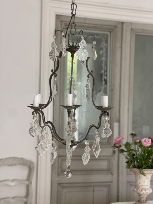 ANTIQUE FRENCH CRYSTAL CAGE CHANDELIER - ADDITIONAL PHOTO 5