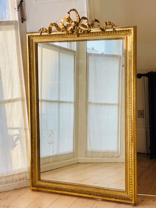 antique french gilt louis xvi ribbon mirror - CATEGORY: ANTIQUE MIRRORS - DATED 1880