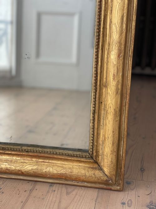 ANTIQUE FRENCH GILT LOUIS PHILIPPE MIRROR MERCURY GLASS - ADDITIONAL PHOTO 4