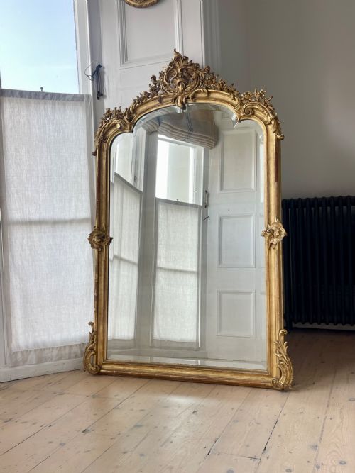 large antique french gilt louis xv mirror bevelled glass - CATEGORY: ANTIQUE MIRRORS - DATED 19TH CENTURY