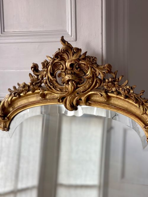 LARGE ANTIQUE FRENCH GILT LOUIS XV MIRROR BEVELLED GLASS - ADDITIONAL PHOTO 1