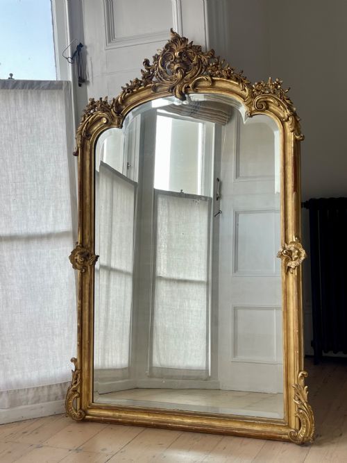LARGE ANTIQUE FRENCH GILT LOUIS XV MIRROR BEVELLED GLASS - ADDITIONAL PHOTO 2