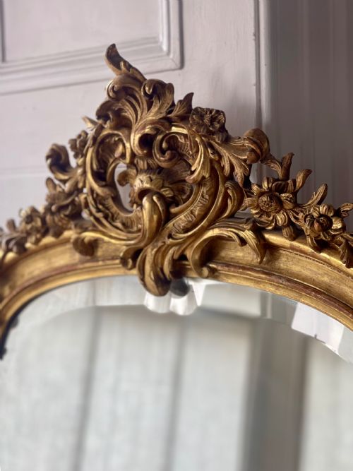 LARGE ANTIQUE FRENCH GILT LOUIS XV MIRROR BEVELLED GLASS - ADDITIONAL PHOTO 5