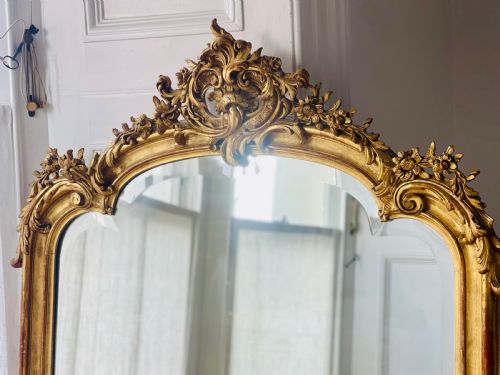 LARGE ANTIQUE FRENCH GILT LOUIS XV MIRROR BEVELLED GLASS - ADDITIONAL PHOTO 7