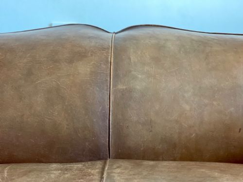 ANTIQUE FRENCH LEATHER CLUB SOFA - ADDITIONAL PHOTO 4