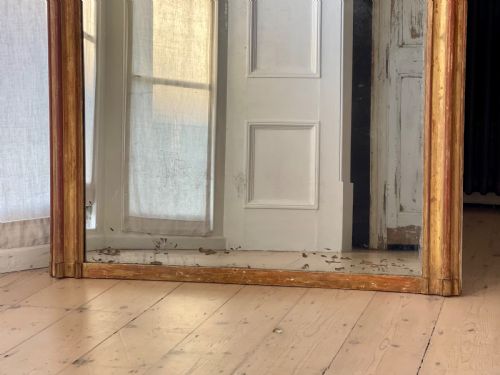LARGE ANTIQUE FRENCH WORN GILT MIRROR - ADDITIONAL PHOTO 3