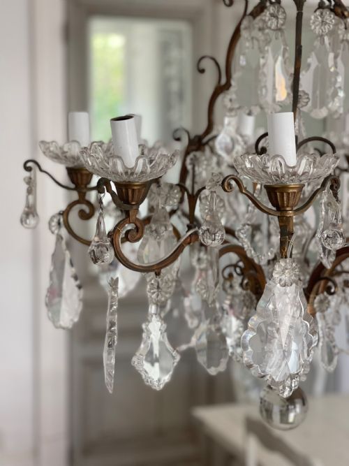 LARGE ANTIQUE FRENCH CRYSTAL 8 ARM CHANDELIER - ADDITIONAL PHOTO 9