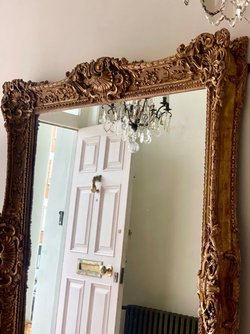LARGE ANTIQUE FRENCH GILT WOOD LEANER MIRROR - ADDITIONAL PHOTO 1
