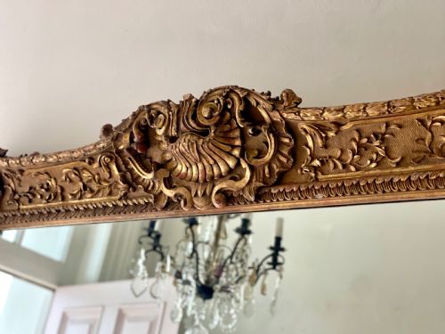 LARGE ANTIQUE FRENCH GILT WOOD LEANER MIRROR - ADDITIONAL PHOTO 3