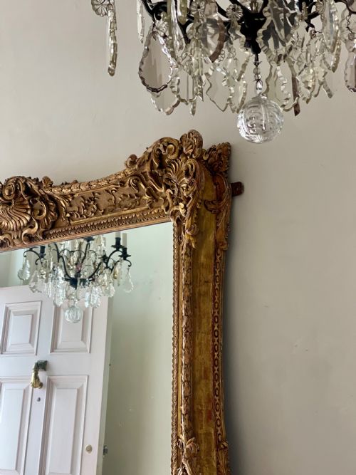 LARGE ANTIQUE FRENCH GILT WOOD LEANER MIRROR - ADDITIONAL PHOTO 9