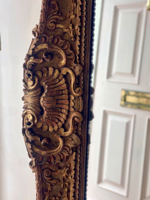 LARGE ANTIQUE FRENCH GILT WOOD LEANER MIRROR - ADDITIONAL PHOTO 15