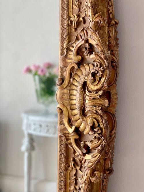LARGE ANTIQUE FRENCH GILT WOOD LEANER MIRROR - ADDITIONAL PHOTO 16
