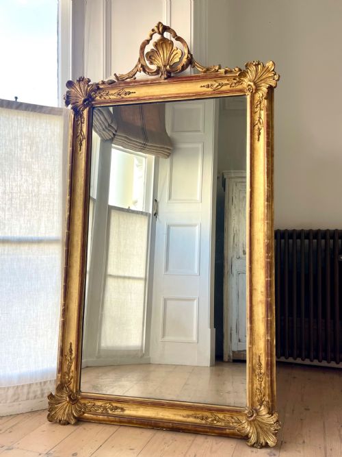 large antique french gilt leaner mirror mercury glass - CATEGORY: ANTIQUE MIRRORS - DATED 1800