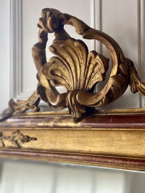 LARGE ANTIQUE FRENCH GILT LEANER MIRROR MERCURY GLASS - ADDITIONAL PHOTO 7