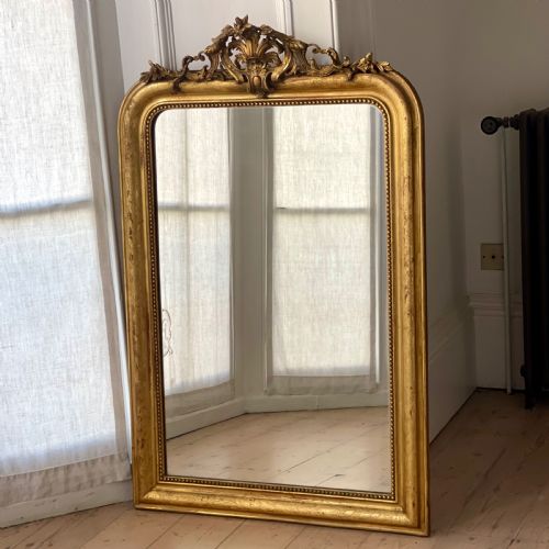 ANTIQUE FRENCH GILT LOUIS PHILIPPE MIRROR WITH CREST - ADDITIONAL PHOTO 1