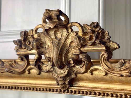 LARGE ANTIQUE FRENCH GILT MIRROR MERCURY GLASS - ADDITIONAL PHOTO 1