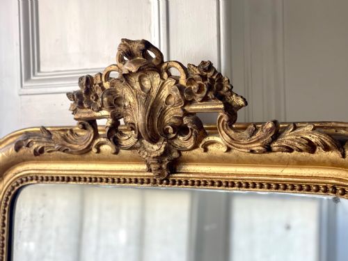 LARGE ANTIQUE FRENCH GILT MIRROR MERCURY GLASS - ADDITIONAL PHOTO 2