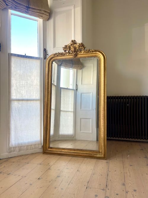LARGE ANTIQUE FRENCH GILT MIRROR MERCURY GLASS - ADDITIONAL PHOTO 6