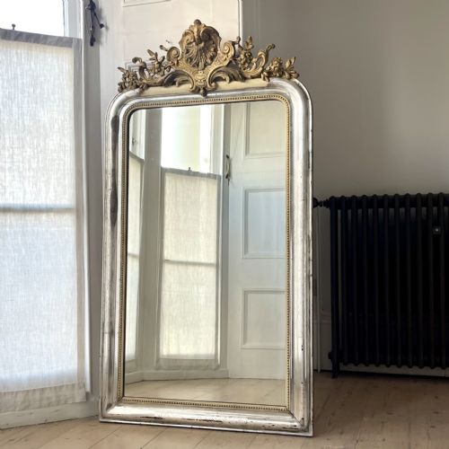 LARGE ANTIQUE FRENCH SILVER GILT MIRROR - ADDITIONAL PHOTO 1