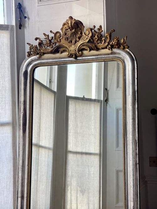 LARGE ANTIQUE FRENCH SILVER GILT MIRROR - ADDITIONAL PHOTO 2