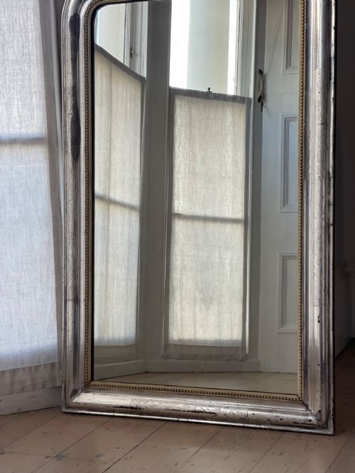 LARGE ANTIQUE FRENCH SILVER GILT MIRROR - ADDITIONAL PHOTO 5