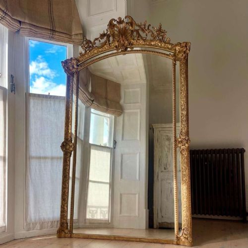 LARGE ANTIQUE FRENCH GILT LEANER MIRROR - ADDITIONAL PHOTO 1