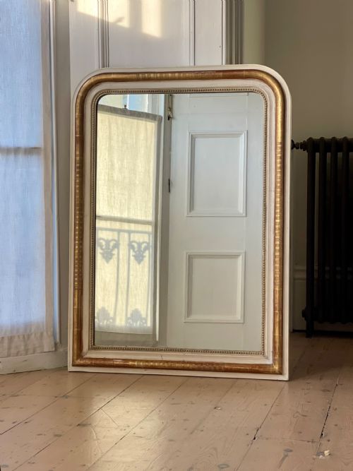 ANTIQUE FRENCH GILT AND BARE GESSO LOUIS PHILIPPE MIRROR - ADDITIONAL PHOTO 1